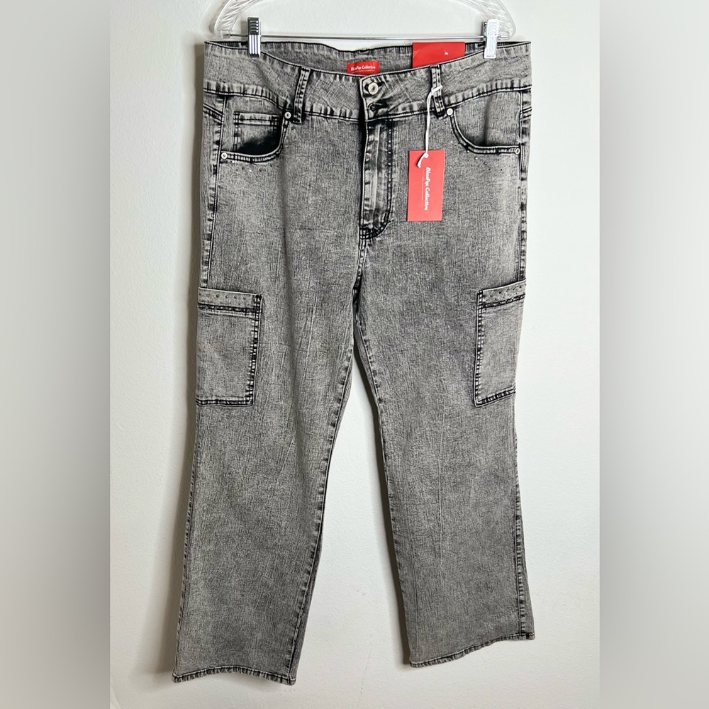 Bluefox Collective Women's Denim Cargo Jeans Size 20 Medium Wash Gray New